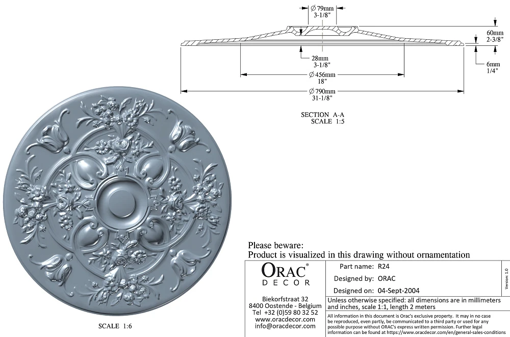 Розетка Orac Decor R24 потолочная D790x60