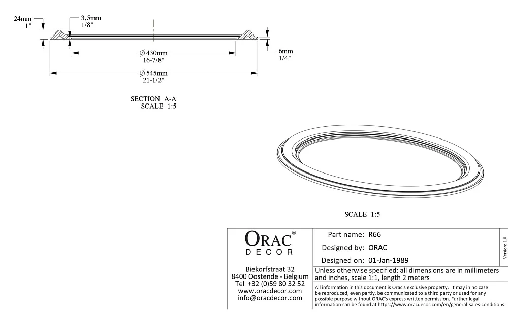 Розетка Orac Decor R66 потолочная D545/d430x24